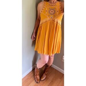 Golden Yellow Bohemian Embroidered Dress by Taylor & Sage, Size Medium